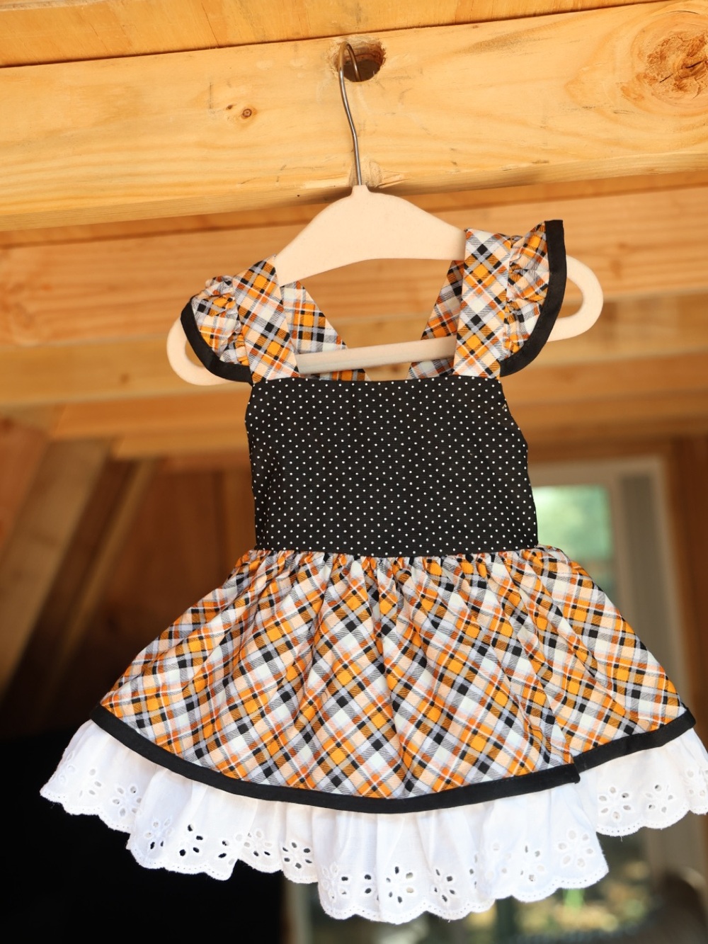Ricrac & Ruffles Baby Fall Plaid Dress 12M Orange Black Polka Dot Eyelet NWT